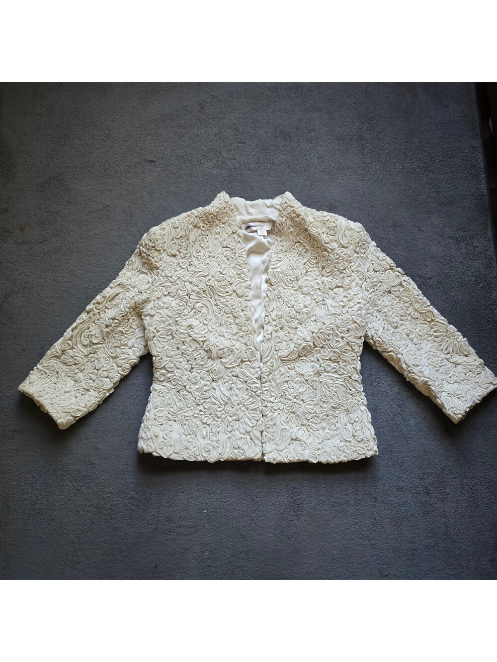 Boston Proper Off-White Soutache Ribbonwork Textured Jacket - Size 8